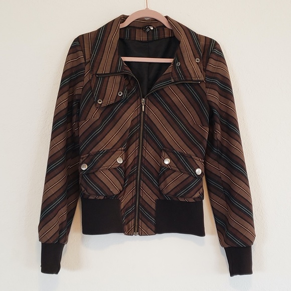 H&M Black Brown Teal Blue Unique Patterned Jacket - Picture 2 of 16